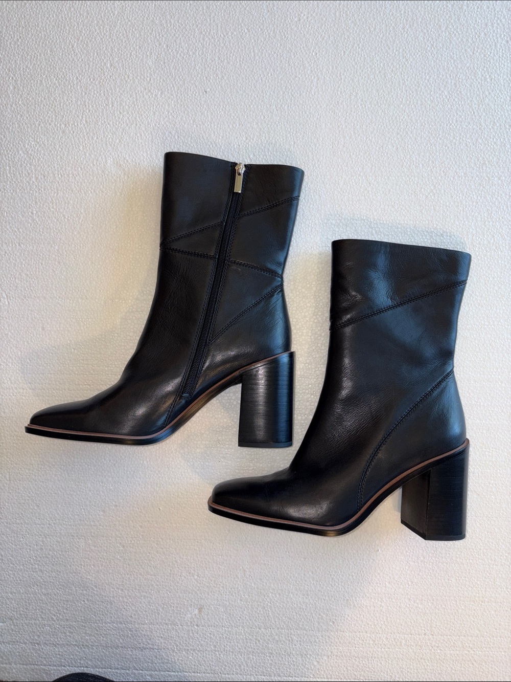 Black Leather Stevie Mid Calf Square Toe Bootie, Franco Sarto, Women 11 M